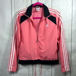 Adidas Vintage 3 Stripe Mesh Lined Track Athleisure Pink Black White Zip Jacket